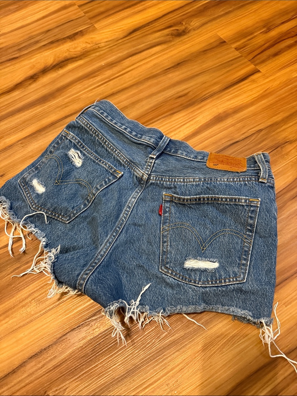 Levi's Blue Frayed Denim shorts